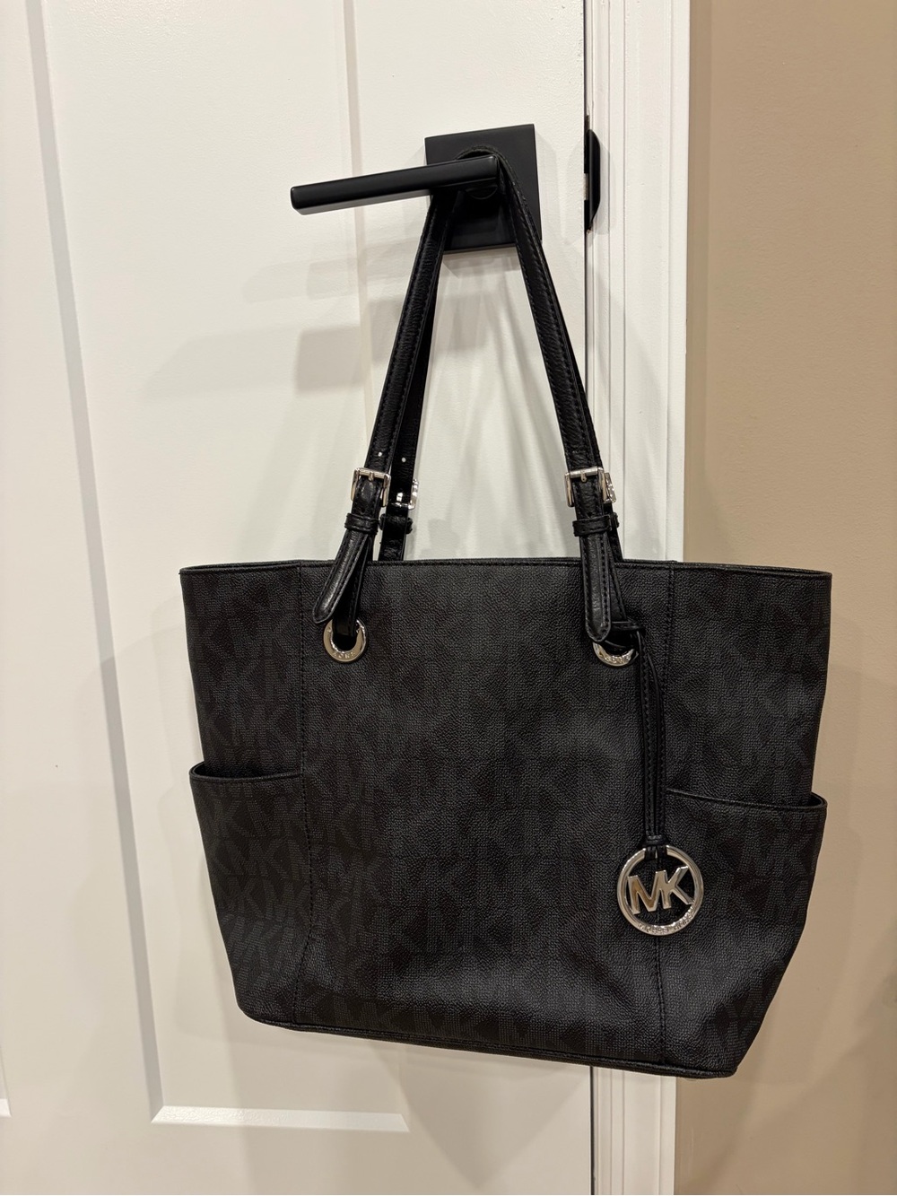 Michael Kors Black Logo Tote with MK Medallion